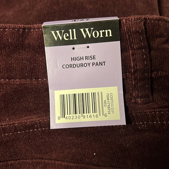 Well Worn Ladies' High-Rise Corduroy velvet Pants, Red, 4 - Picture 4 of 5